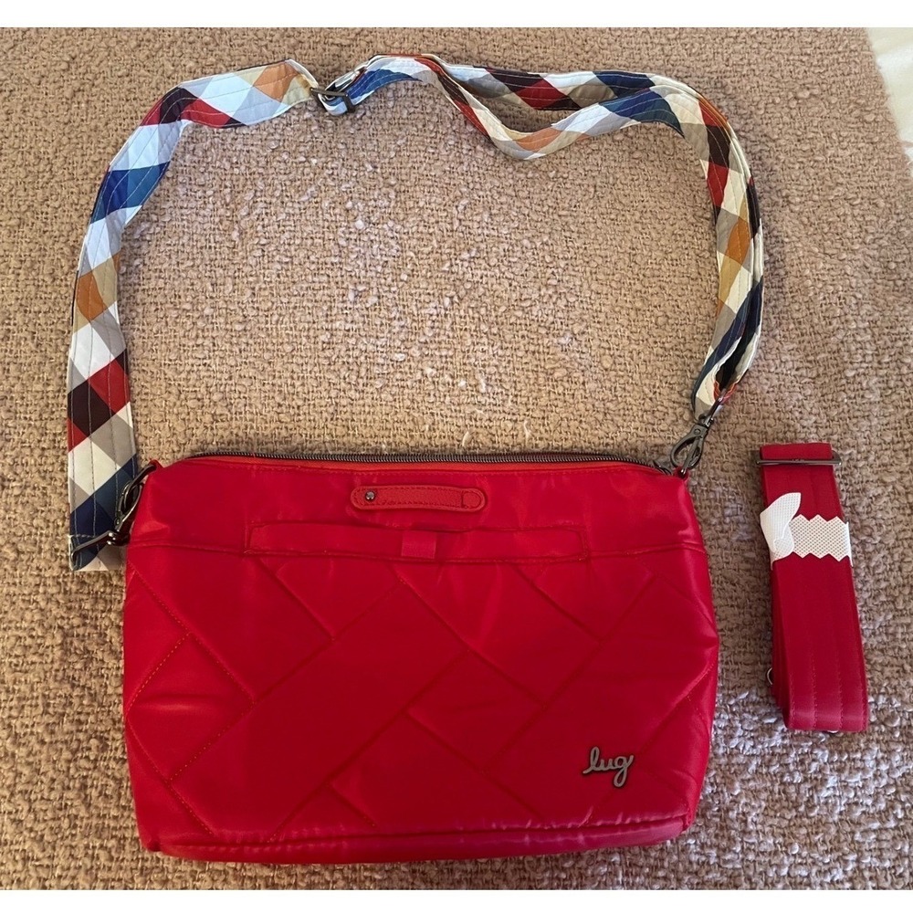 Lug Flare Crossbody Bag Ruby Red Quilted Nylon Multi Plaid Guitar Strap-OS